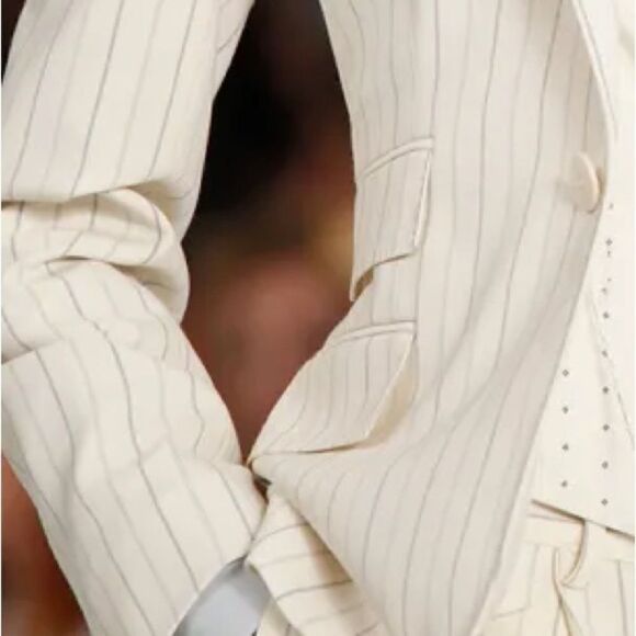 Ralph Lauren~ Collection Spring 12 Cream Pinstripe Wool Blend Crepe Casey Blazer - Picture 15 of 16